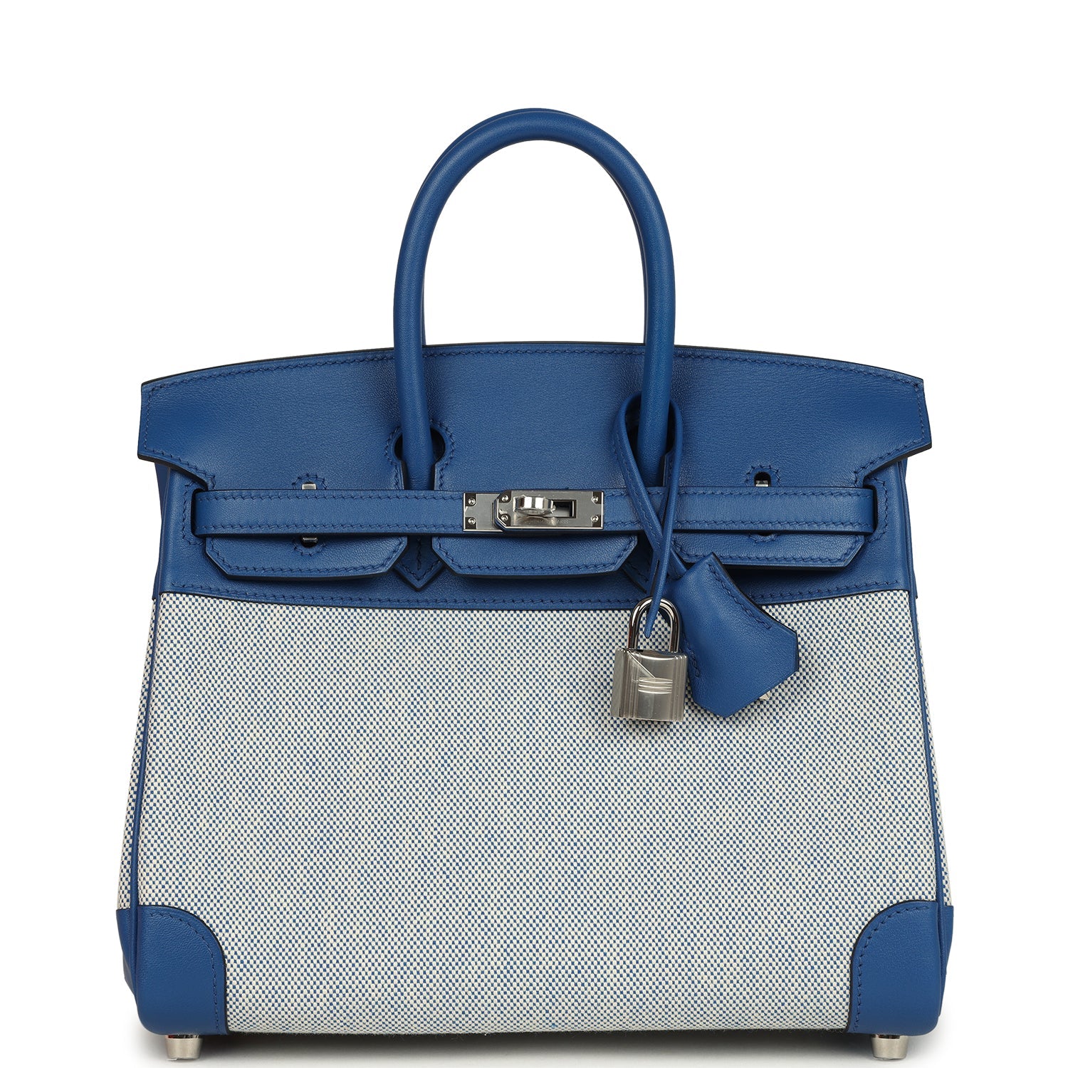 Hermes BirkinBleu France Swift and Bleu Bill-Ecru Toile H Canvas Palladium Hardware