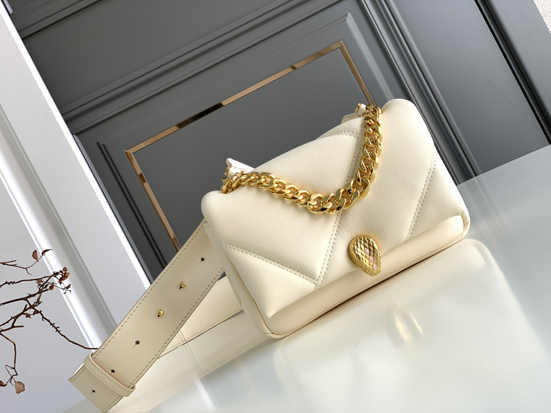 [TOP] BVLGARI Serpenti Cabochon Bag Calfskin 18x12x8cm - White - 711 Luxury