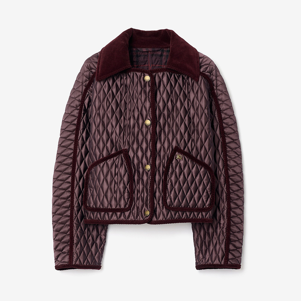 Burberry Clothing Burberry Cropped Quilted Nylon Floriston Jacket in Mahogany #378338 View 2 | Nigo Office