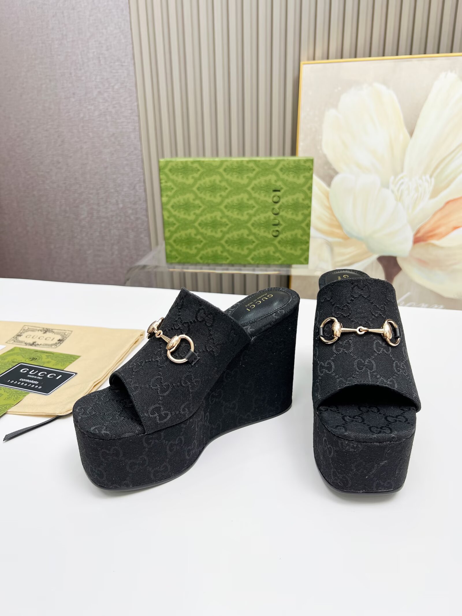 [TOP] GUCCI G*G Platform  Slippers - Black - 711 Luxury