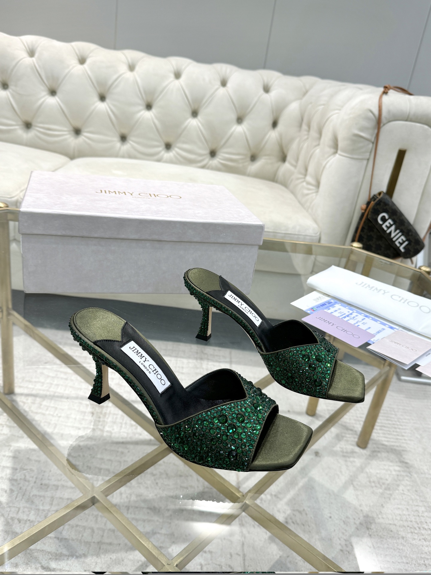 [TOP] Jimmy Choo 7.5cm Mid Heels Slippers - Green - 711 Luxury