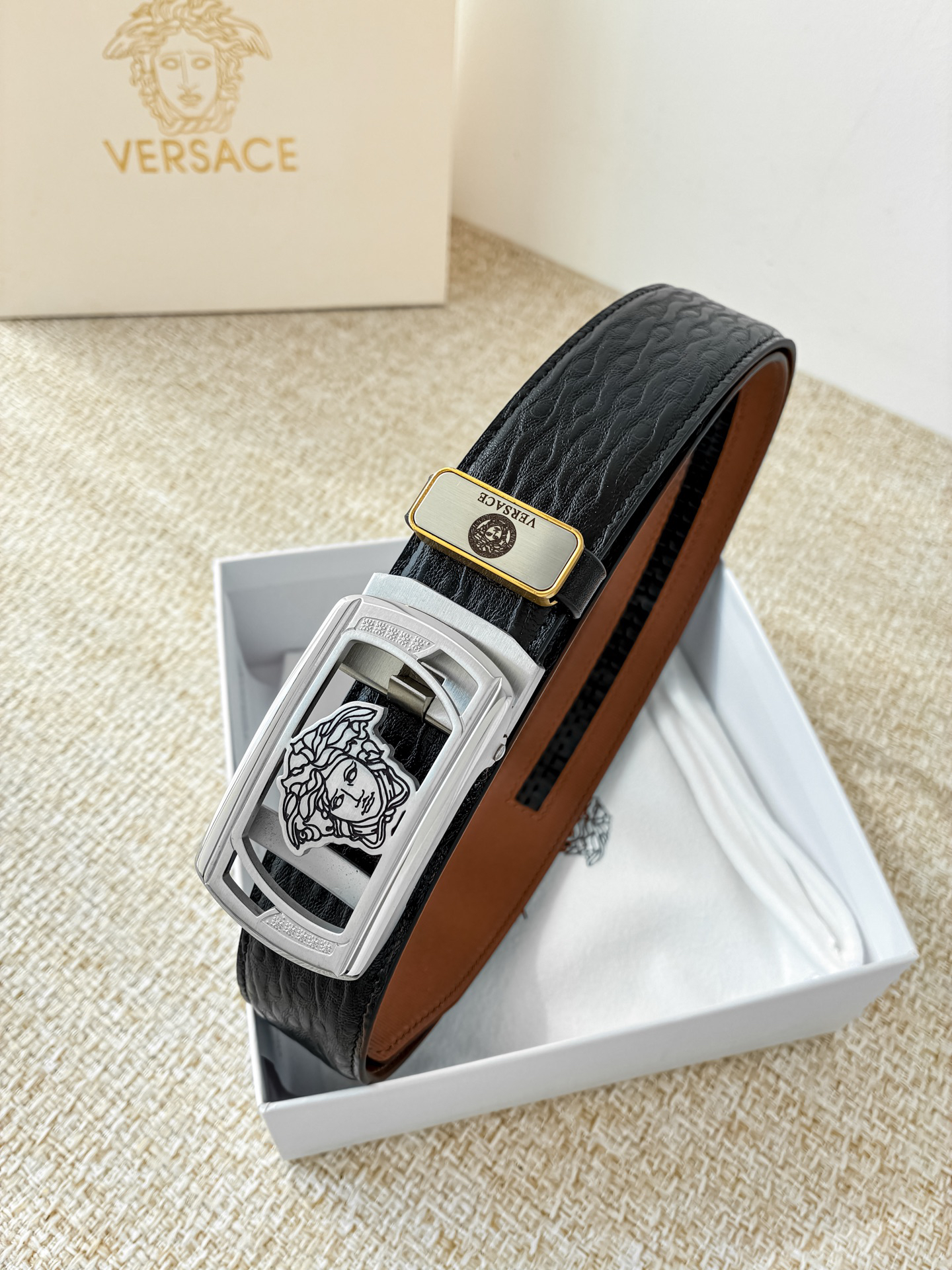 [TOP] VERSACE Men's Belt 3.5 cm - Black - 711 Luxury