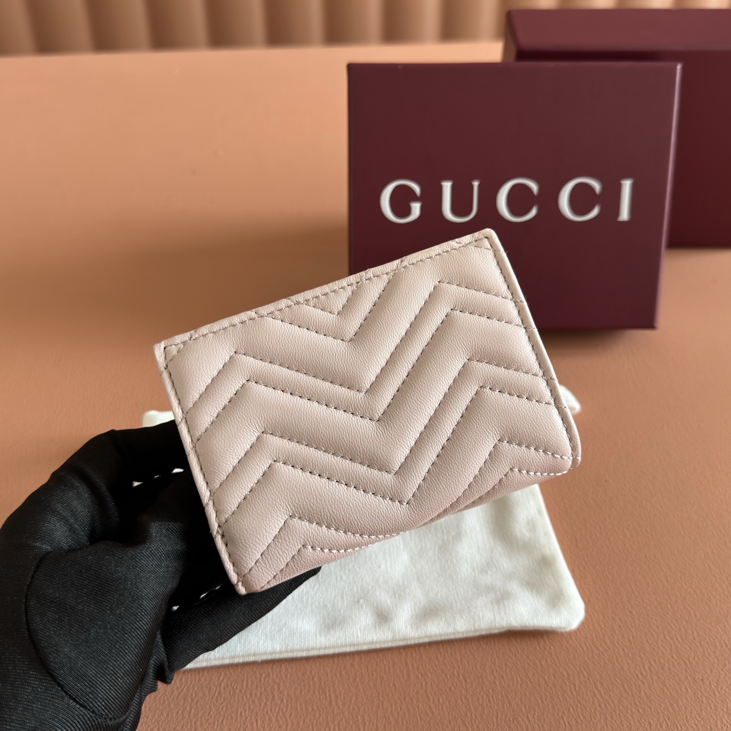 [TOP] GUCCI Marmont Wallet Lambskin 11.5x8x3cm -  Pink - 711 Luxury