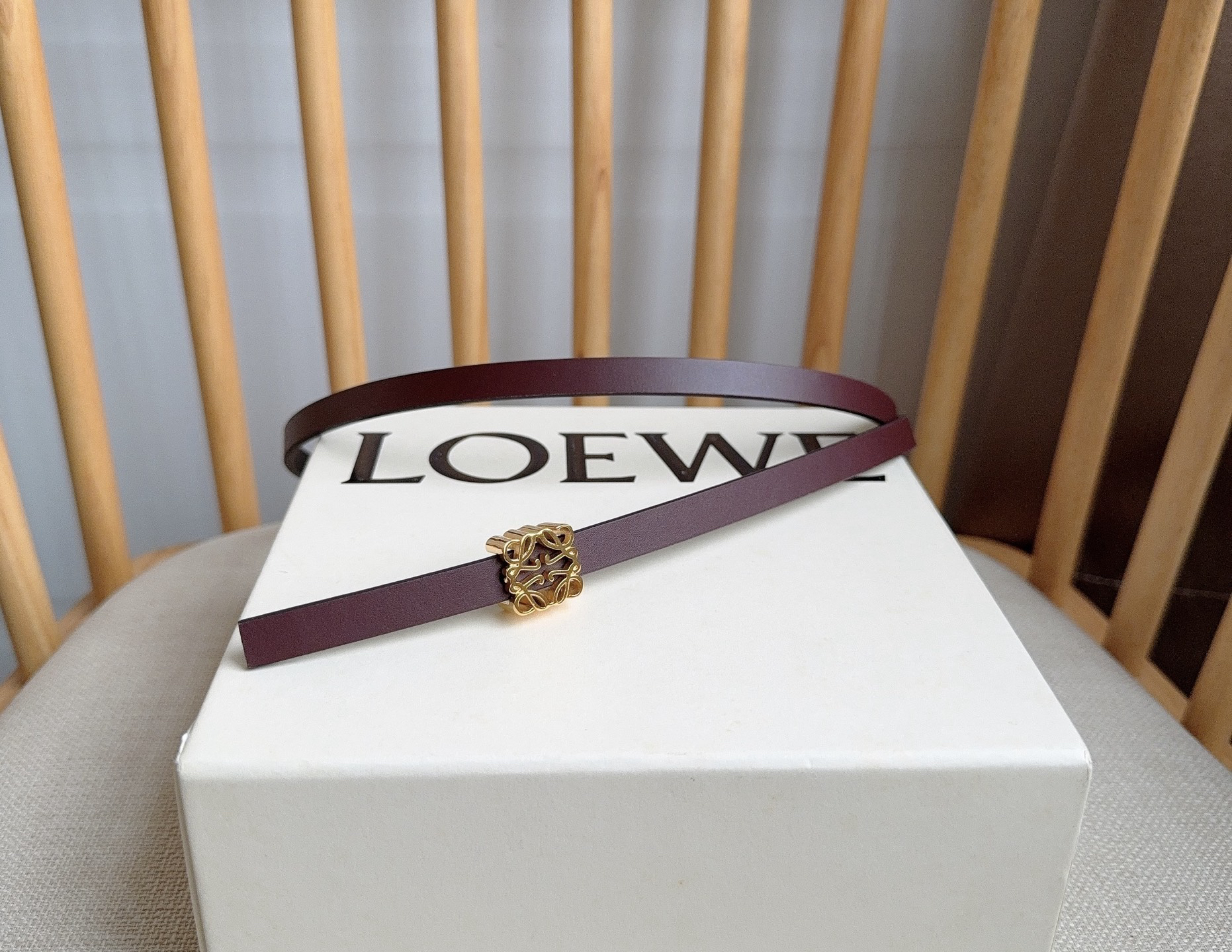 [TOP] LOEWE Leather Belt 1.0cm - Wine Red - 711 Luxury