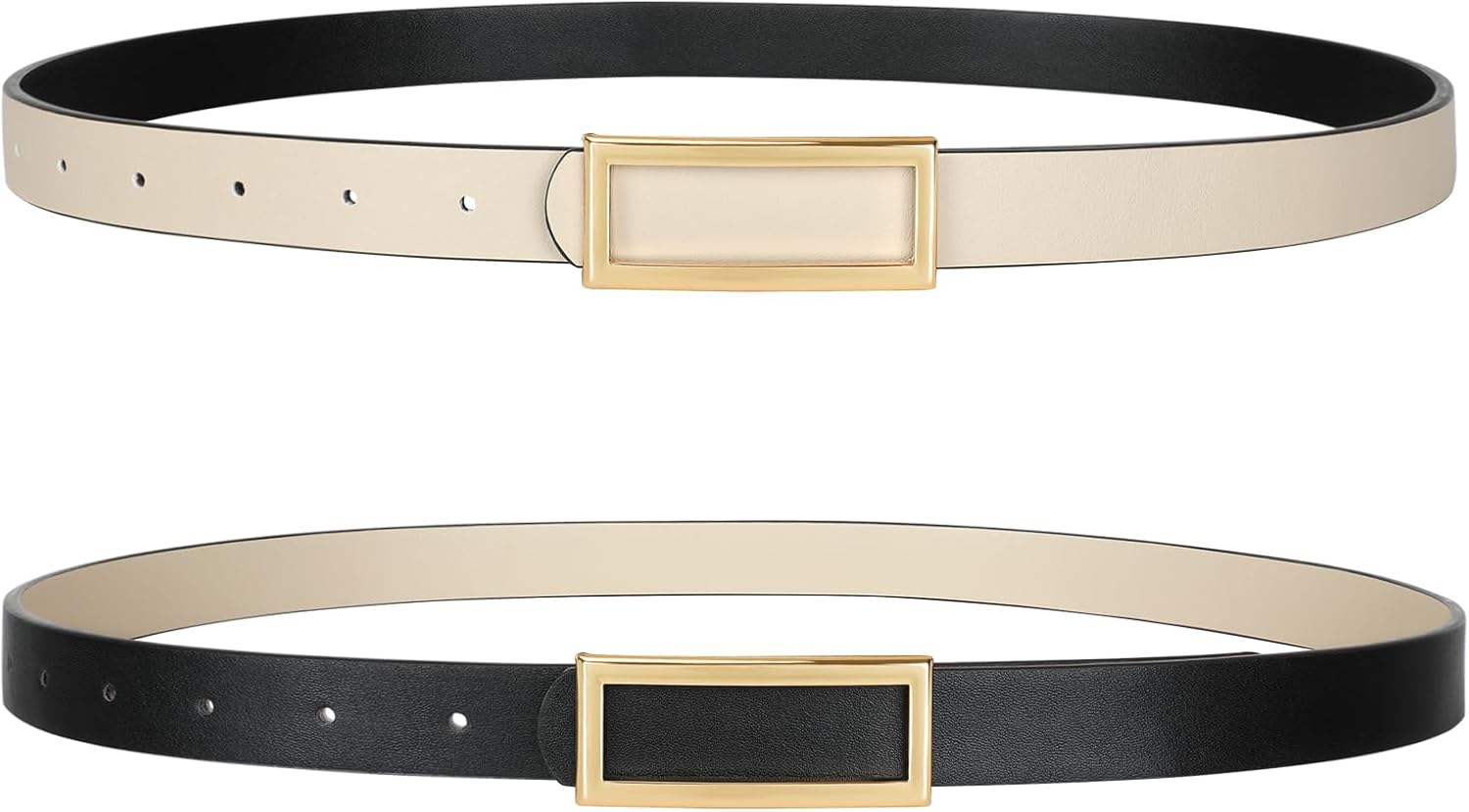 SANSTHS Skinny Reversible Belts for Women, Two-in-one Women Thin Belt for Dresses Jeans Pants with Gold Buckle