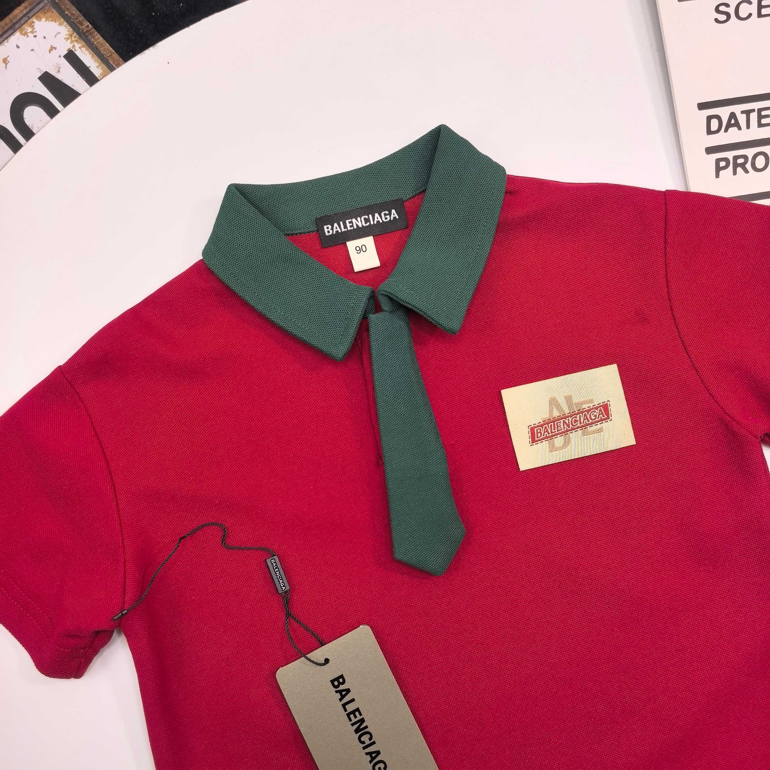 Balenciaga Unisex Kids Contrast Collar Tie Decor Short Sleeve Polo Shirt Boys Girls Casual Top Sizes 90-160