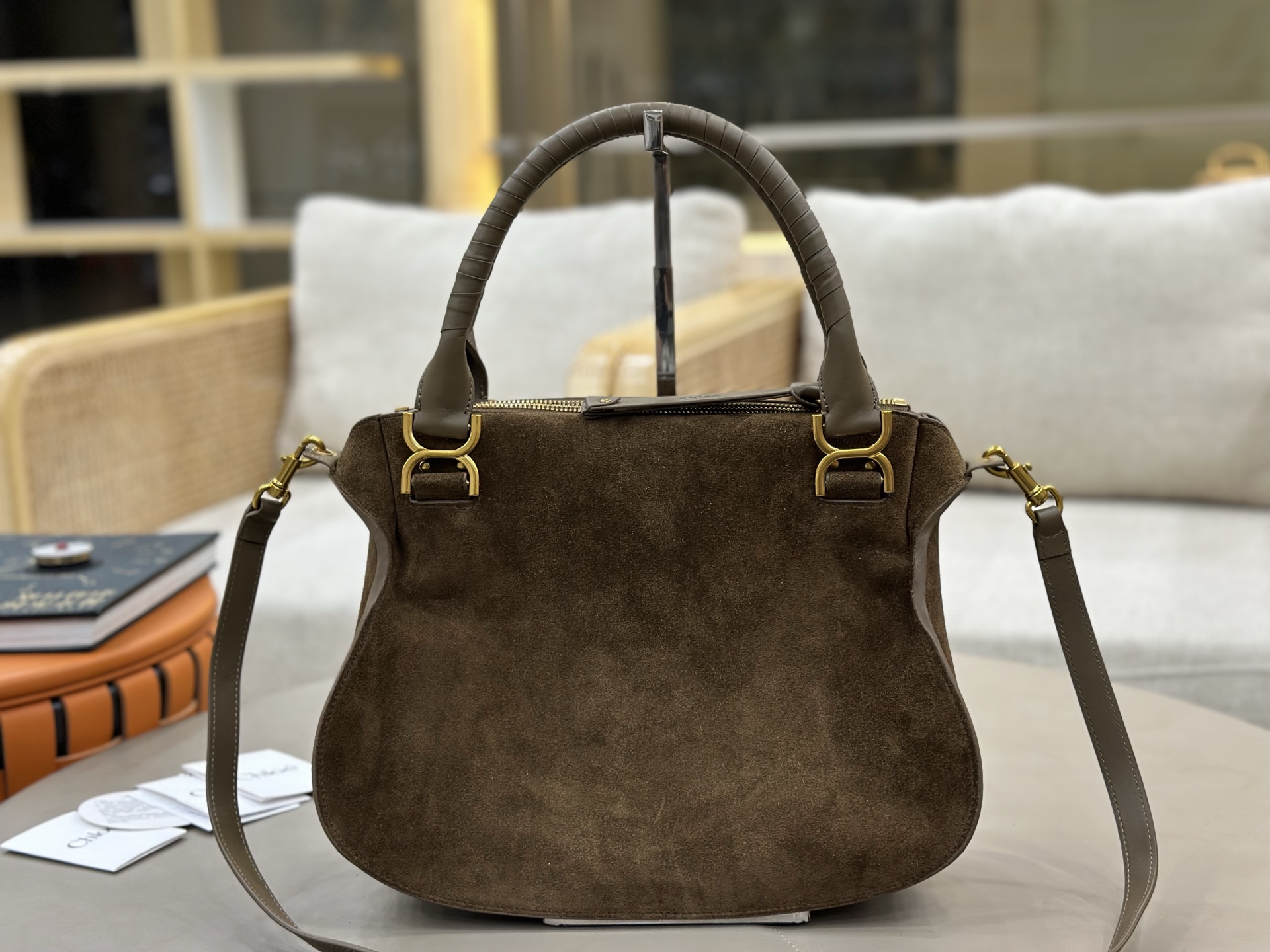 [TOP] Chloe Marcie Bag Suede Leather 36*28*12cm - Green - 711 Luxury