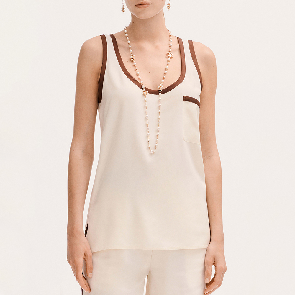 CHANEL Top Silk Canvas Light Yellow Burgundy #378594