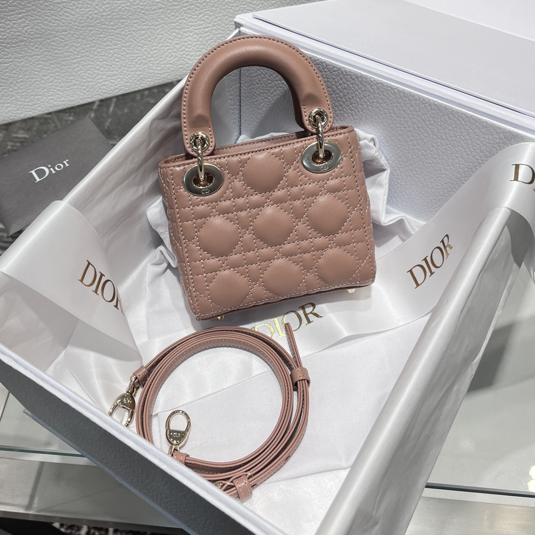 [TOP] Christian Dior Lady Dior Bag Lambskin 12x10.2x5cm - Pink - 711 Luxury