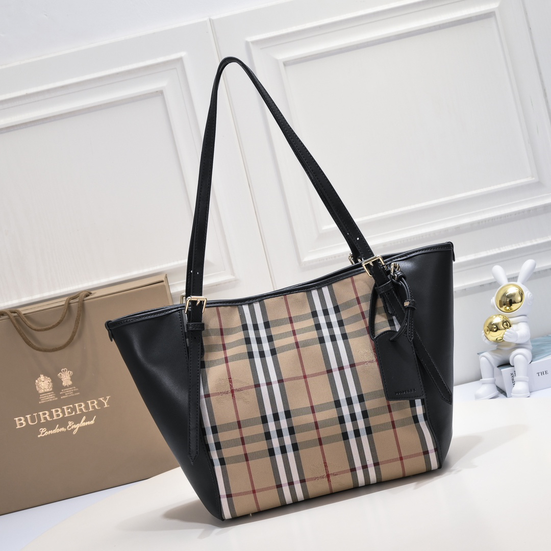 [TOP] BURBERRY The Canter Bag Calfskin 26 x 15.5 x 29.5cm - Khaki and Black - 711 Luxury