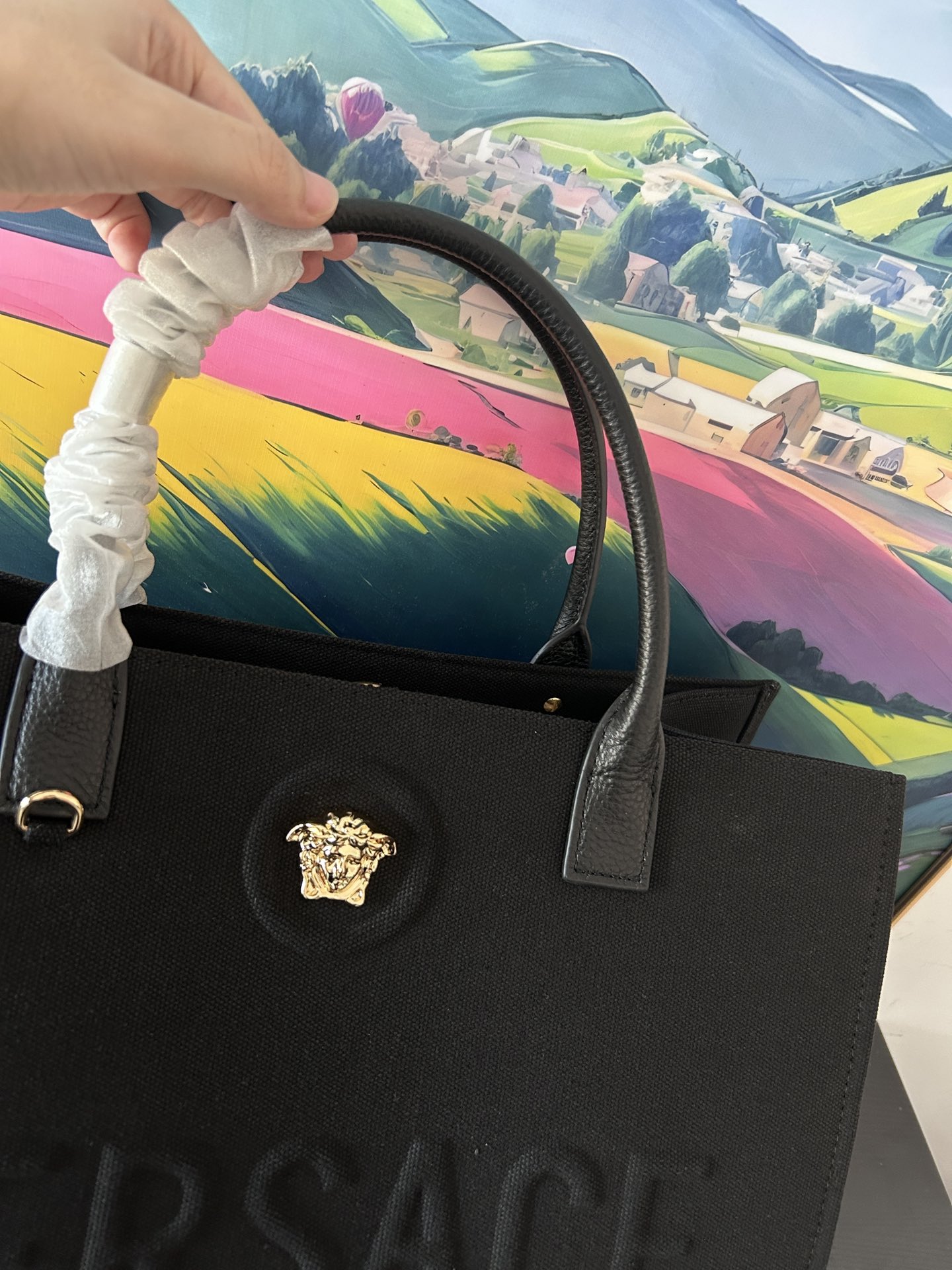 [TOP] VERSACE Denim Tote Bag 40x16x29cm - Black - 711 Luxury