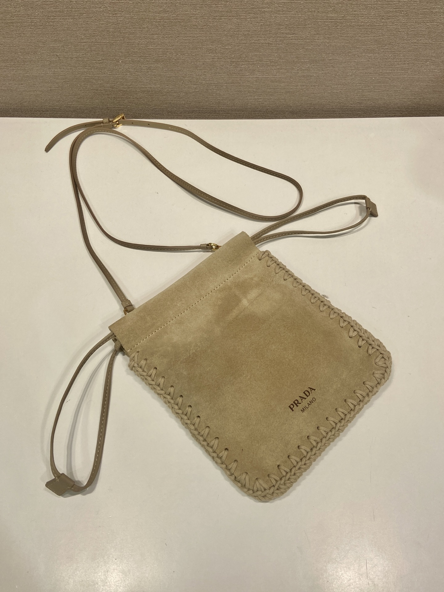 [TOP] PRADA Knitted Suede Bag 17.5x22cm - Khaki - 711 Luxury