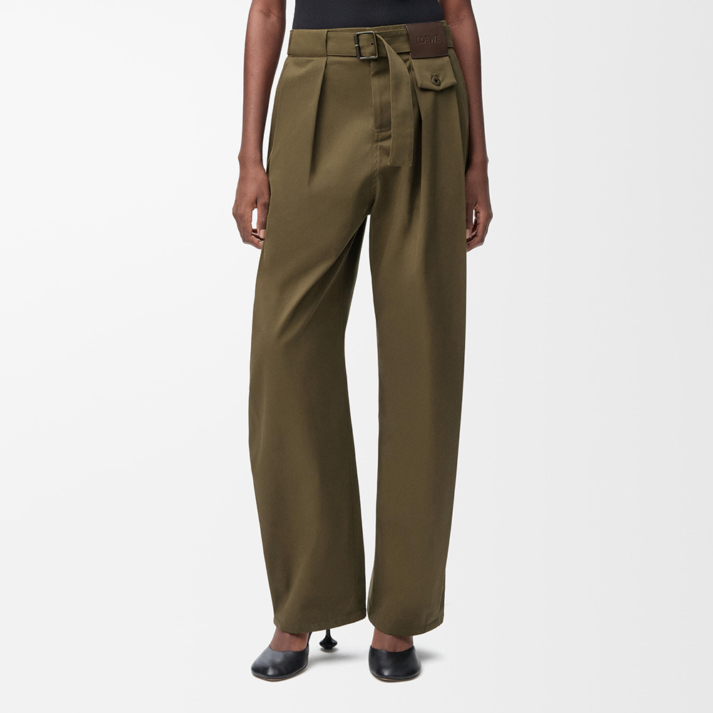 LOEWE Trousers in Cotton and Silk Green #393032