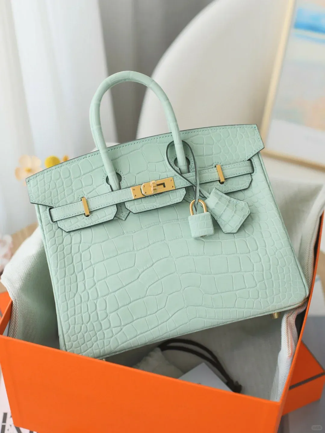 Hermes Birkin 35  custom Nile Lemon green Crocodile