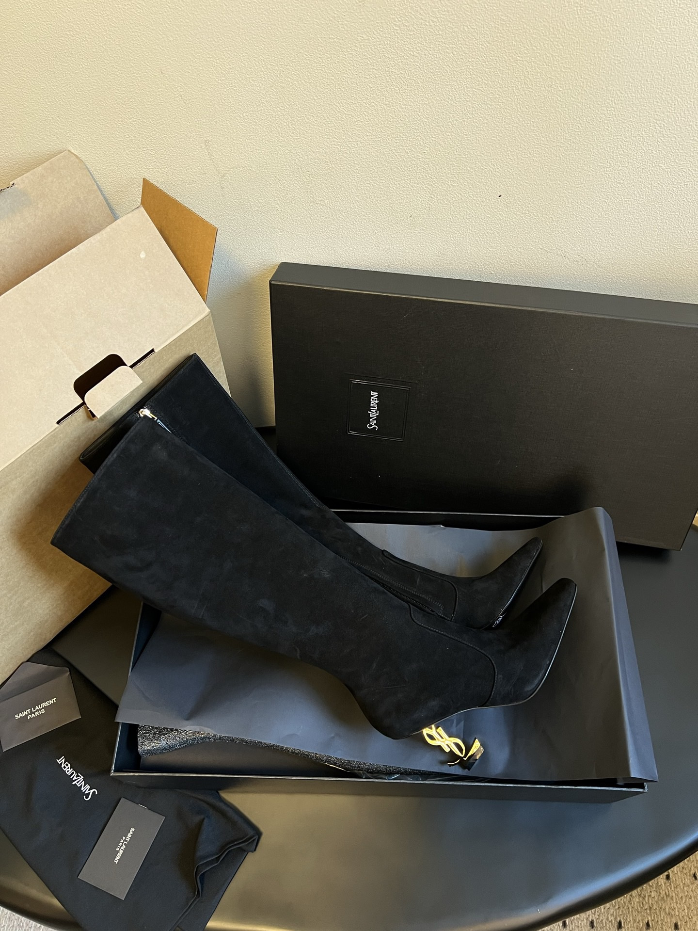 Saint Laurent Shoes Saint Laurent Shaped Heel Pointed Toe High Boots 9cm #378088 View 2 | Nigo Office