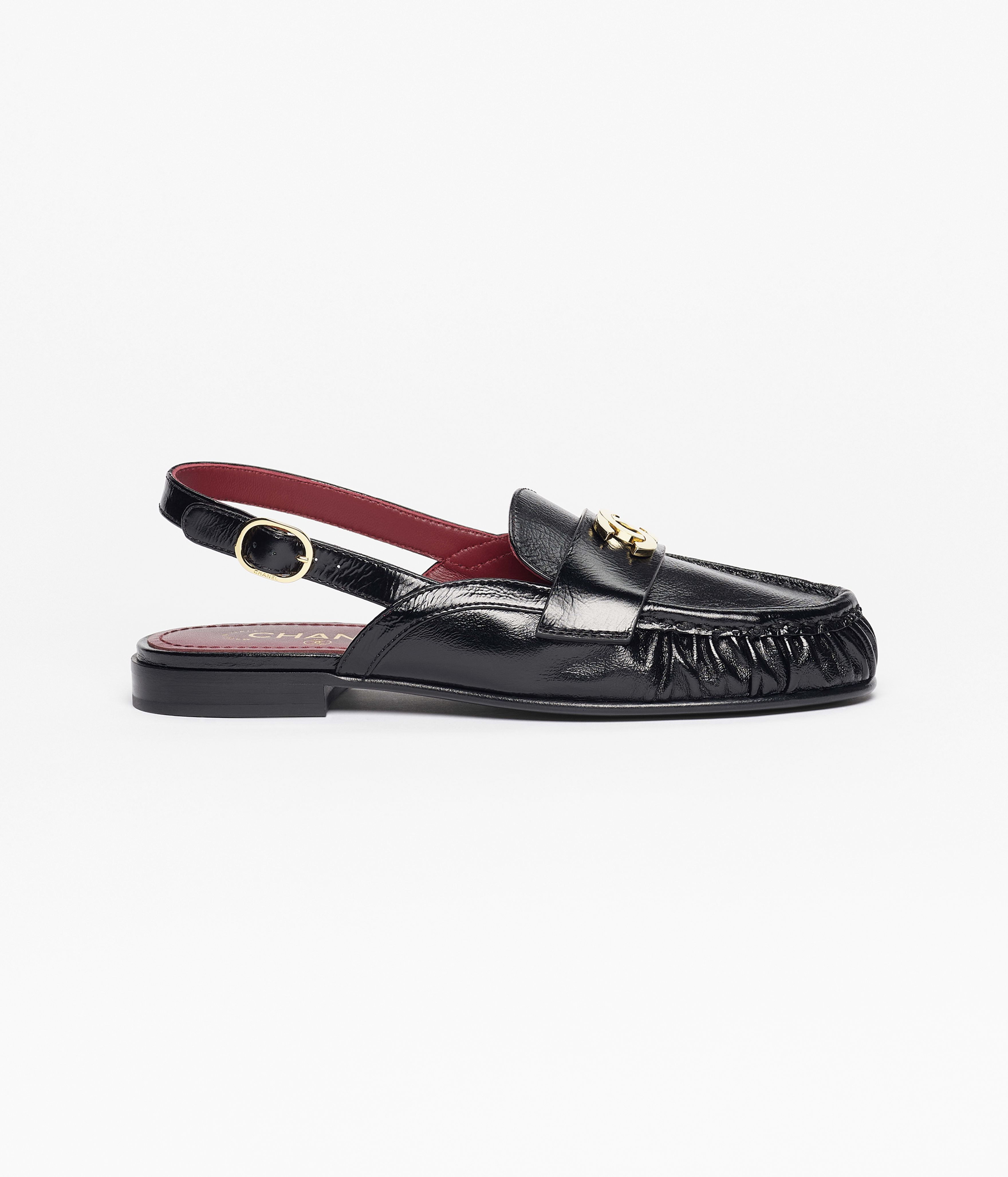 Chanel black Accessory CHANEL Slingbacks Crumpled Shiny Lambskin Black #394243 View 2 | Nigo Office
