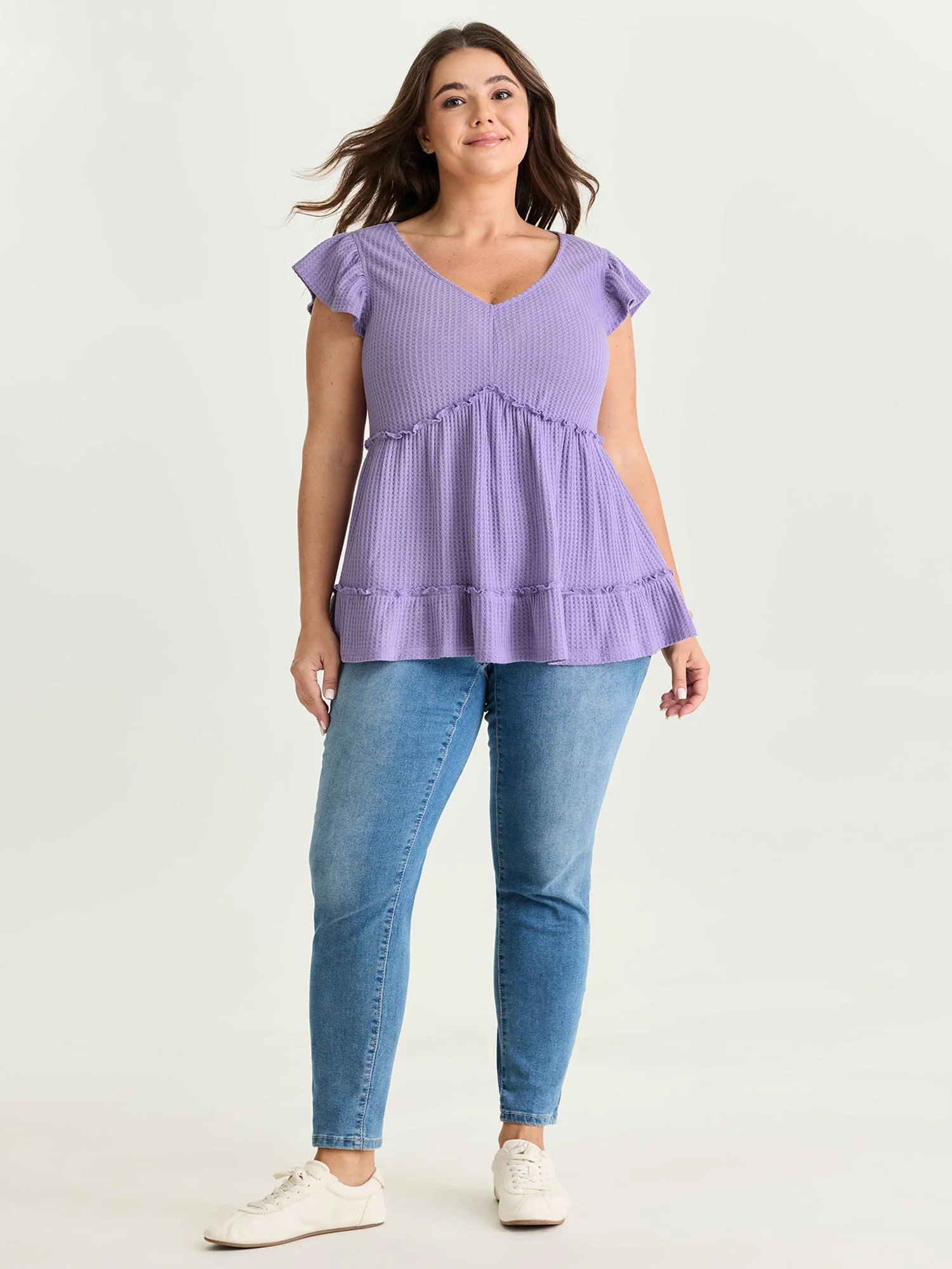 Stretchy Textured Flutter Sleeve Knit Top