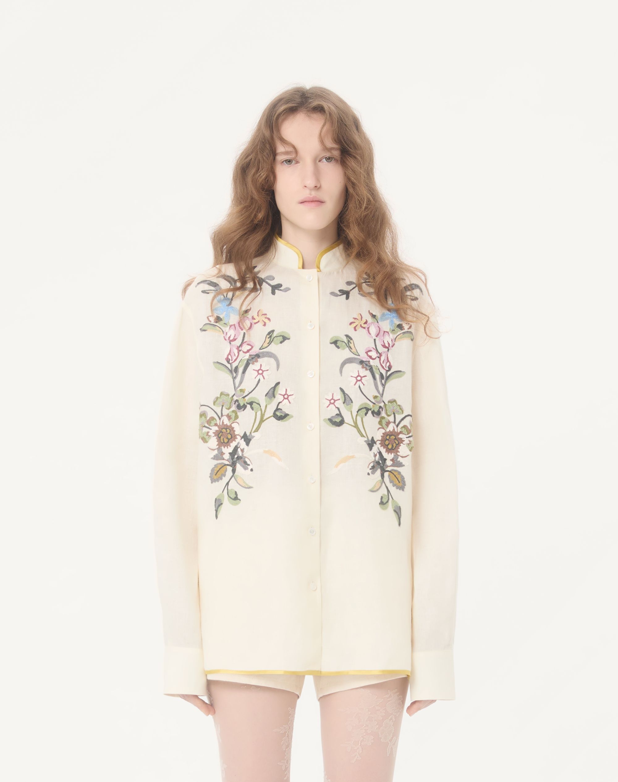 Valentino Embroidered Linen Shirt for Woman in Ivory #382492