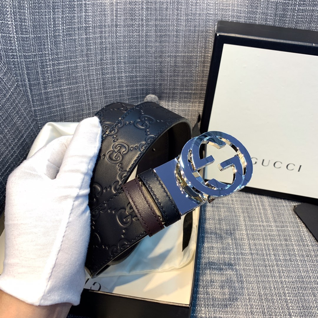 [TOP] GUCCI GG Belt Calfskin 3.7cm - Black - 711 Luxury