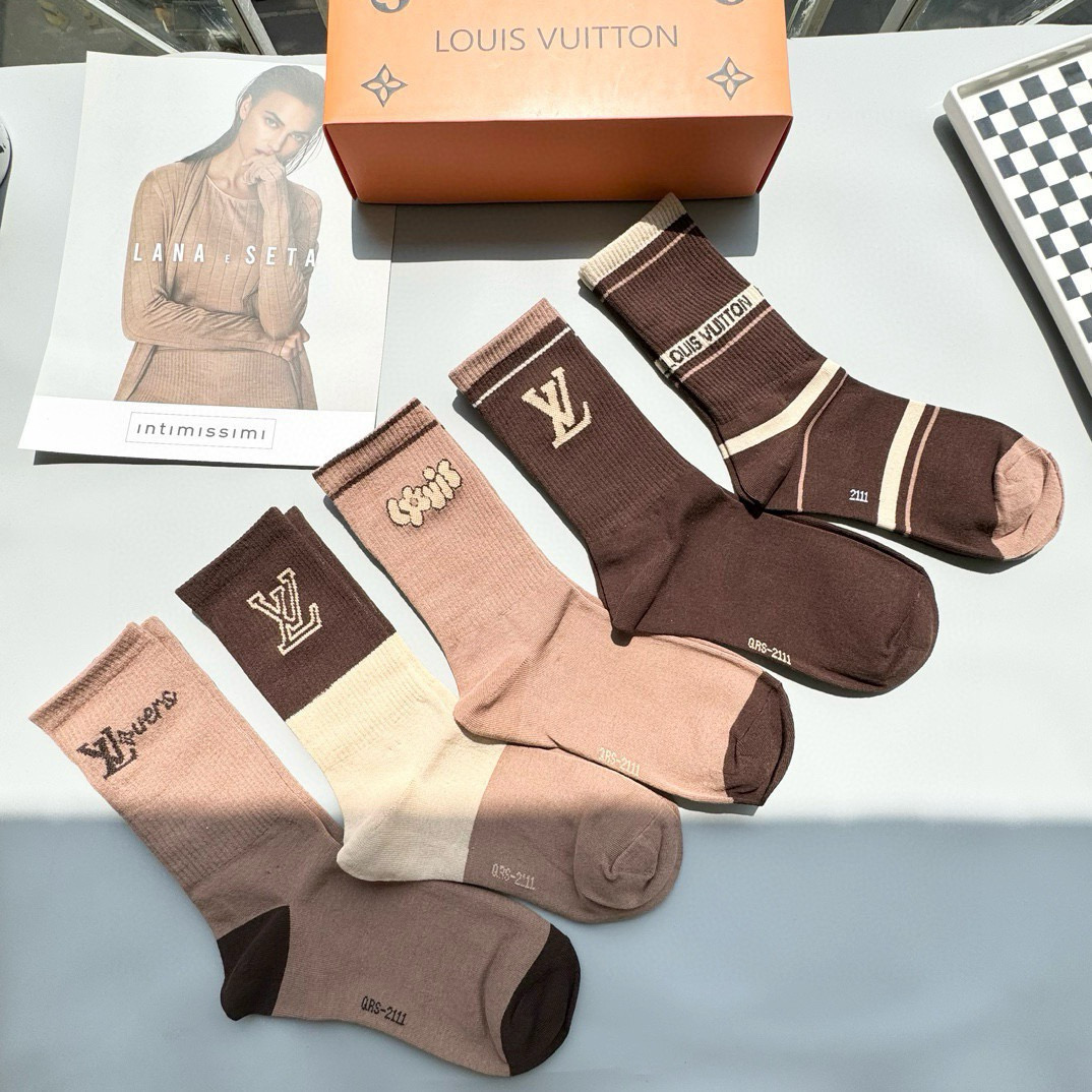 [TOP] Louis Vuitton LV Socks - 5 Pieces as a Set
