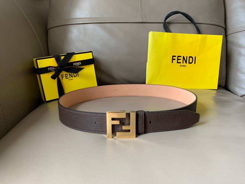 [TOP] FENDI Men's Belt Cowhide 4cm - Brown and Pink - 711 Luxury