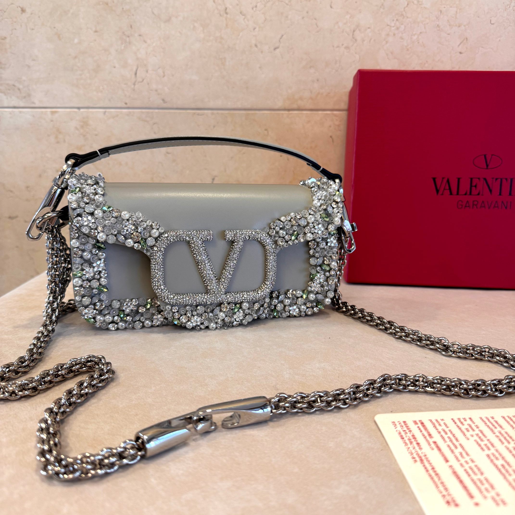 [TOP] VALENTINO Loco Bag with Diamond 20x11x5cm - Grey