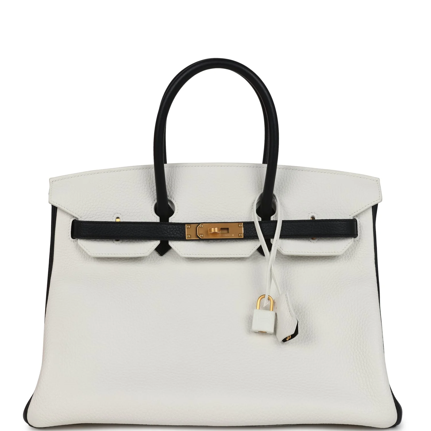 Hermes Special Order (HSS) BirkinWhite and Black Clemence Brushed Gold Hardware