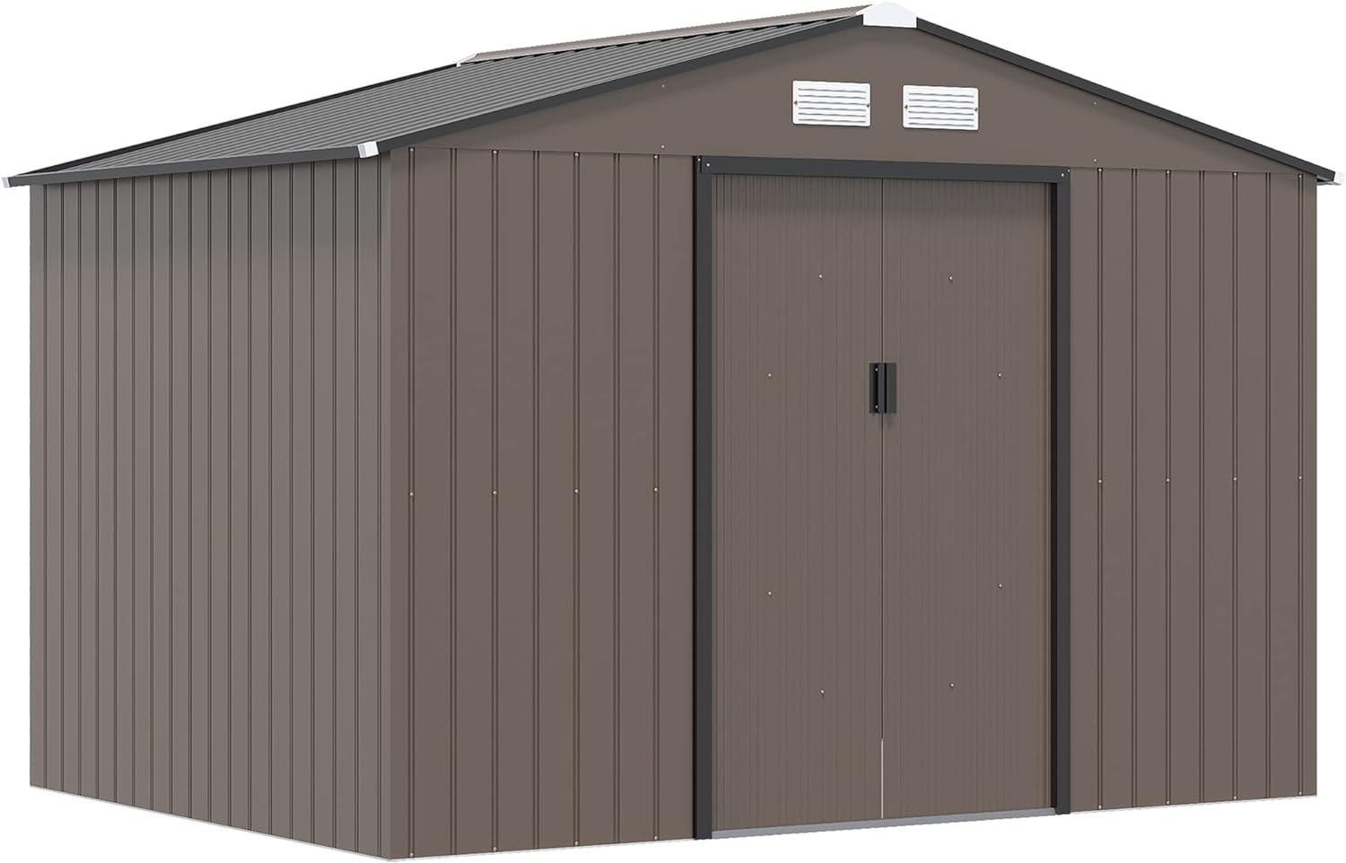 Outsunny 9 x 6ft Garden Metal Storage Shed, Outdoor Storage Tool House with Ventilation Slots, Floor Foundation and Lockable Double Doors