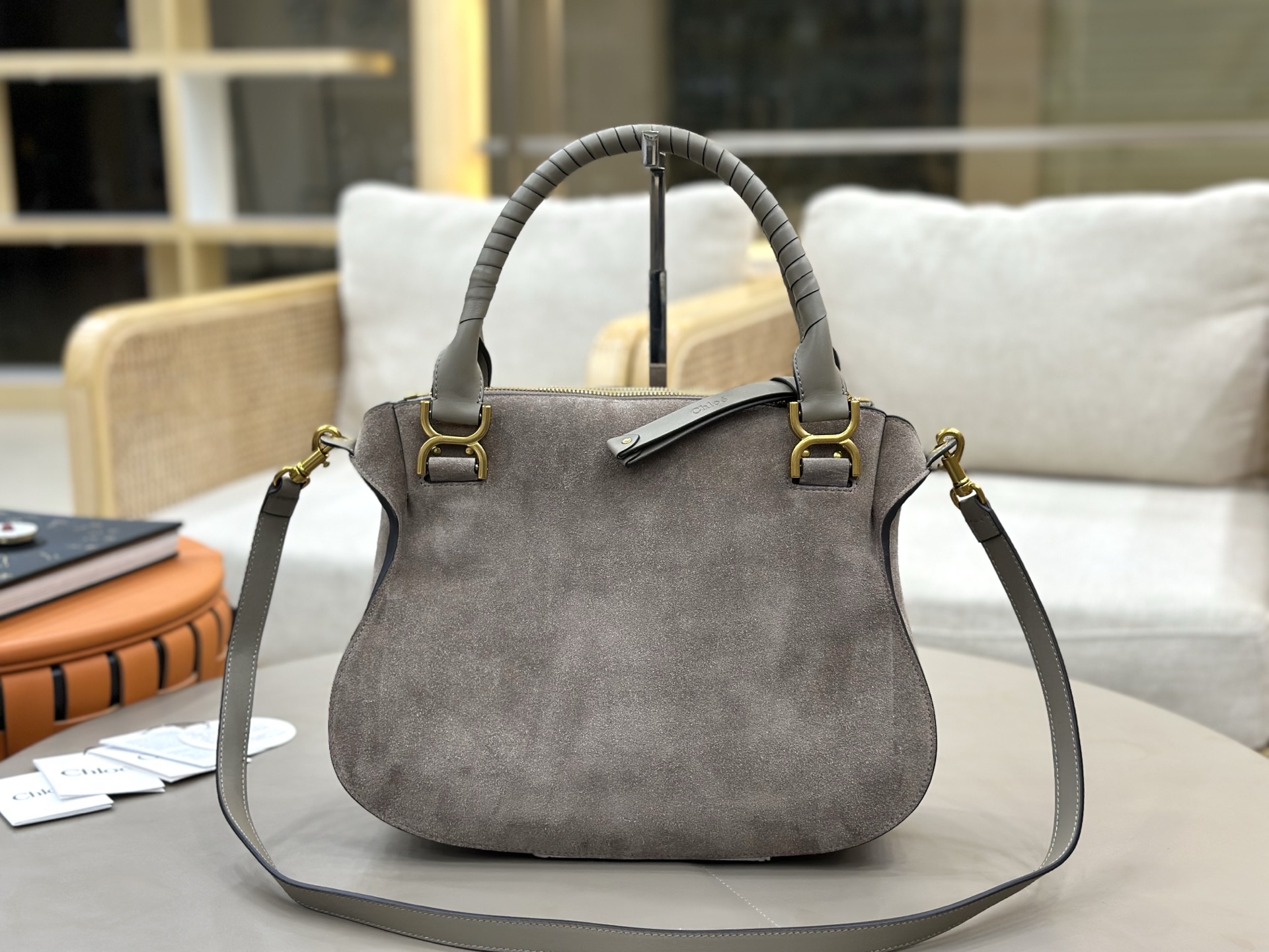 [TOP] Chloe Marcie Bag Suede Leather 36*28*12cm - Grey - 711 Luxury