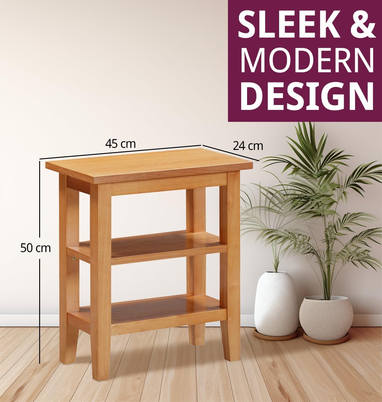 Hallowood Furniture Aston Oak Effect Small Side Table with 2 Shelves, Wooden Coffee Table with 2 Lower Open Shelves, Lamp Tables for Living Room or Hallway, Oak Bedside Tables for Small Spaces