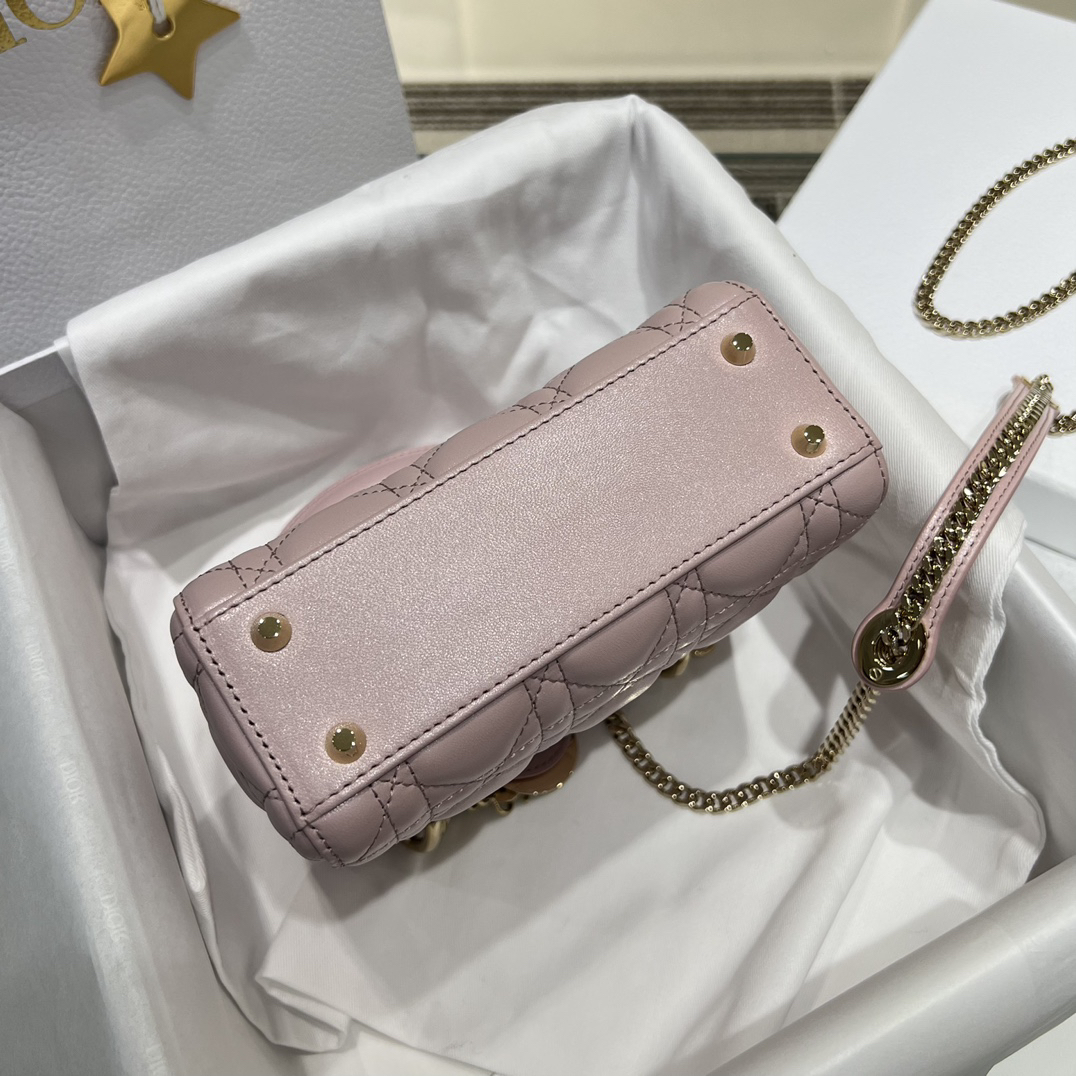 [TOP] Christian Dior Lady Dior Bag Lambskin 17x15x7cm - Pearl Pink