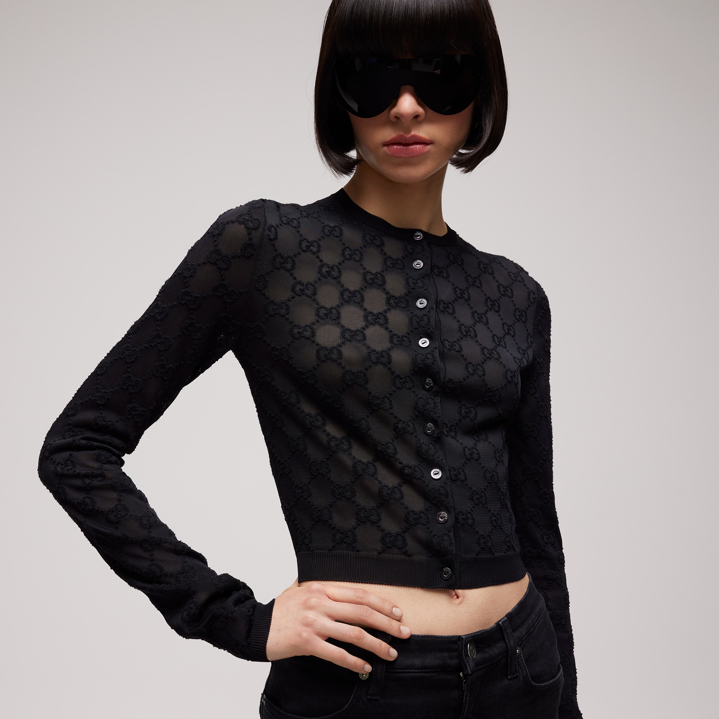 Gucci black Clothing GUCCI Fine crêpe viscose Cardigan in black #387670 View 2 | Nigo Office