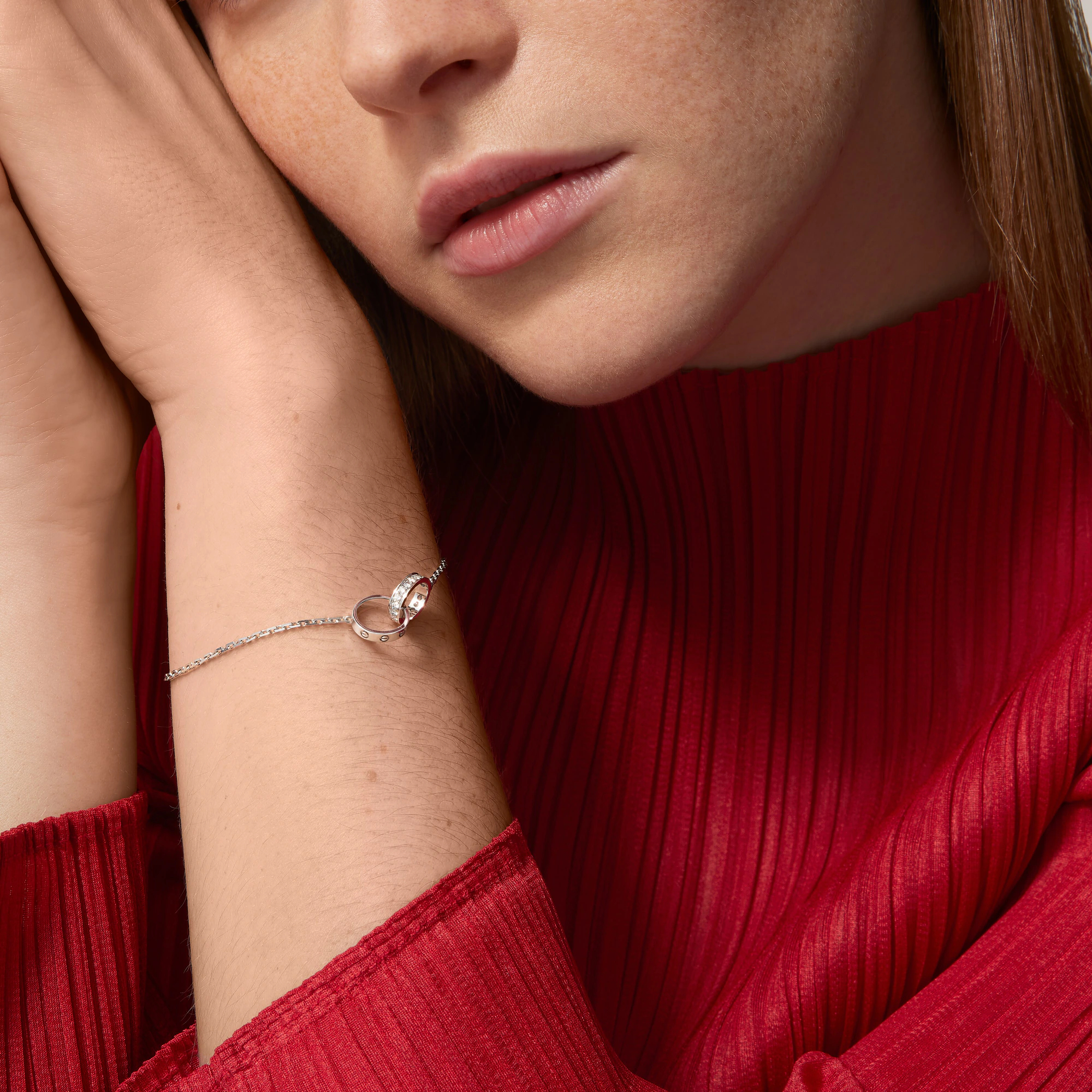 Carty Love Luna Loop Bracelet, White Gold, Half-Paved