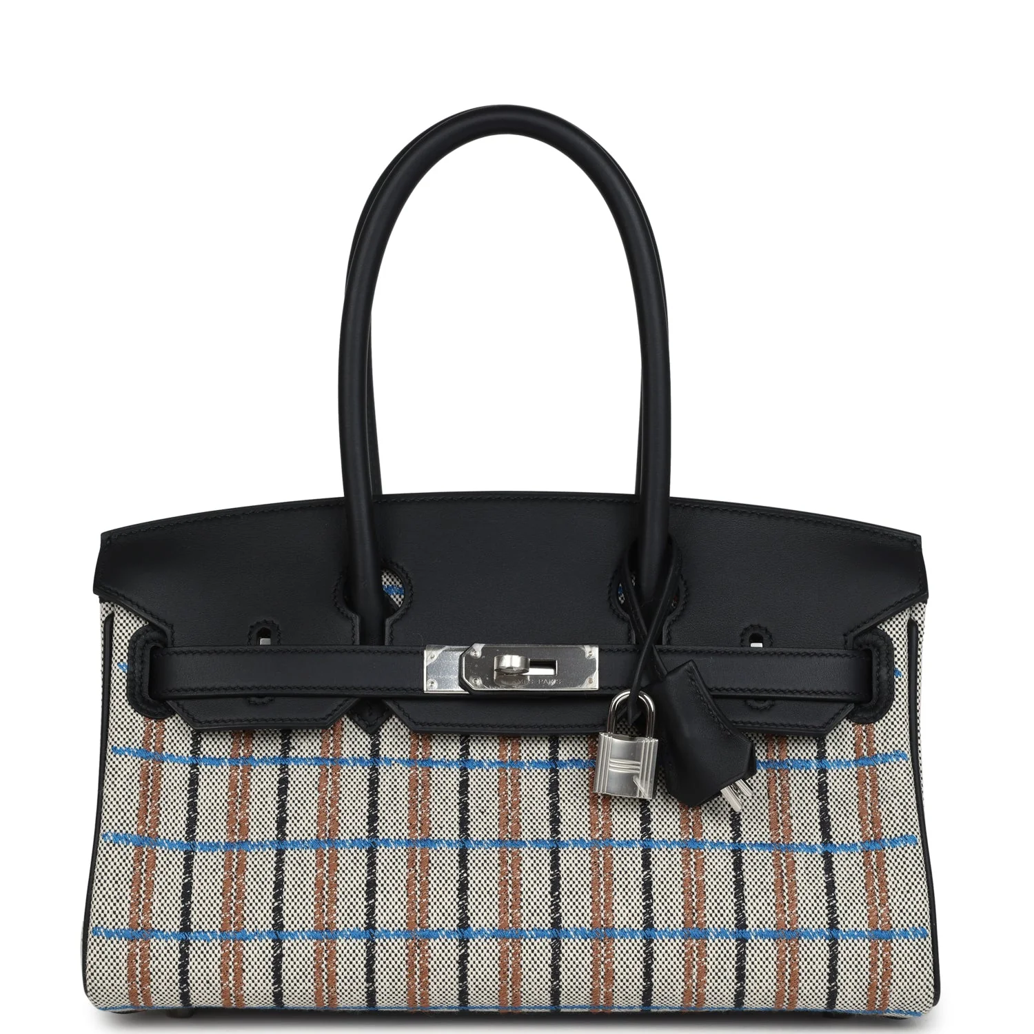 Hermes Shoulder Birkin LightMulticolor Toile and Black Swift Palladium Hardware