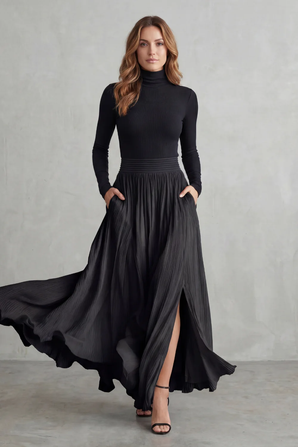 Neravelle – Pleated flow silhouette – Two-piece turtleneck set