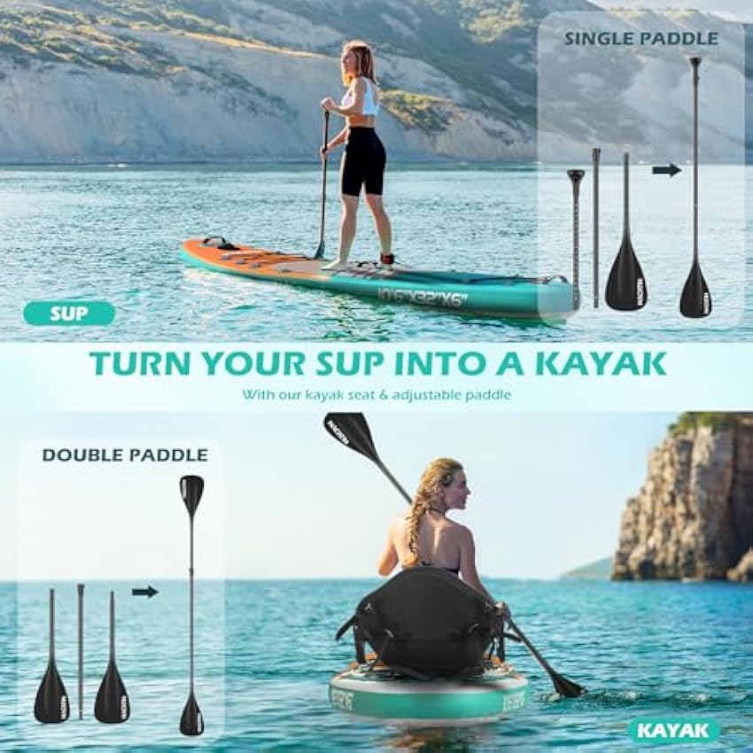 NACATIN Inflatable Stand Up Paddle Board with Kayak Seat,10'6