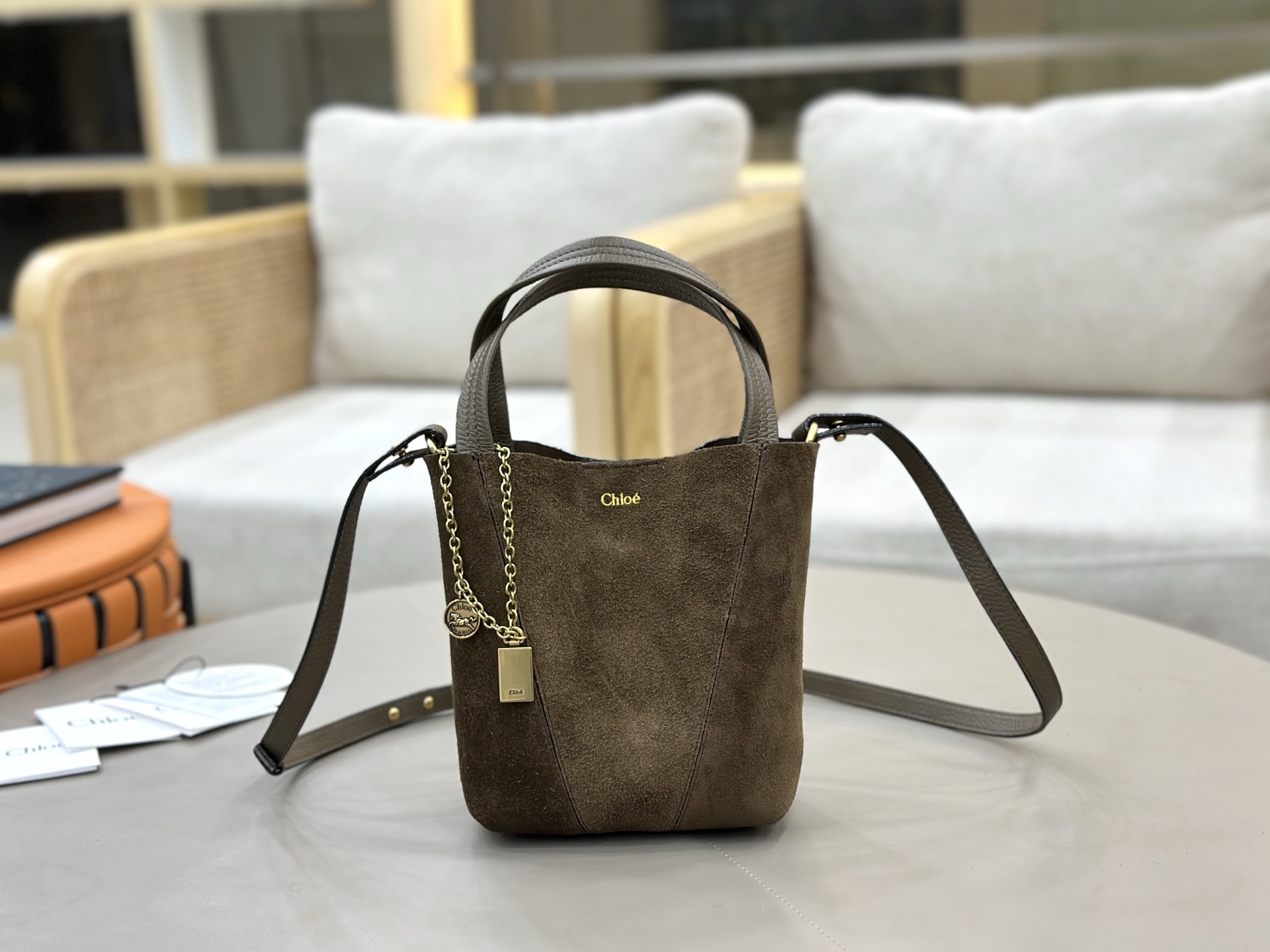 [TOP] Chloe Spin Bag Suede Leather 18*19*8 cm - Brown - 711 Luxury