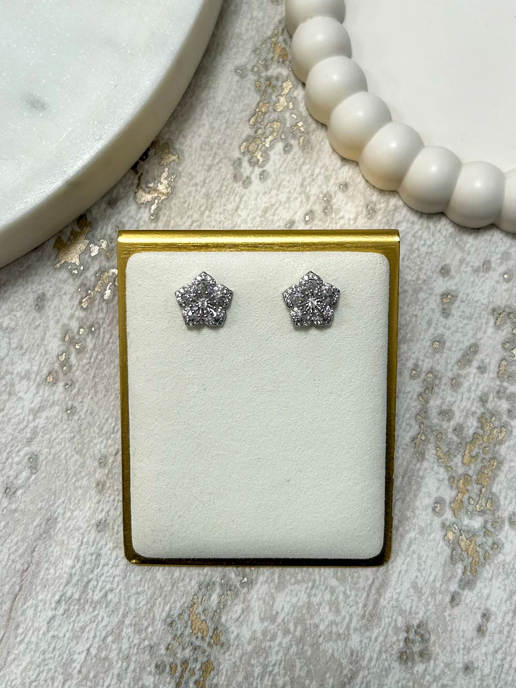 Diamante Flower Stud Earrings (2 Colours)