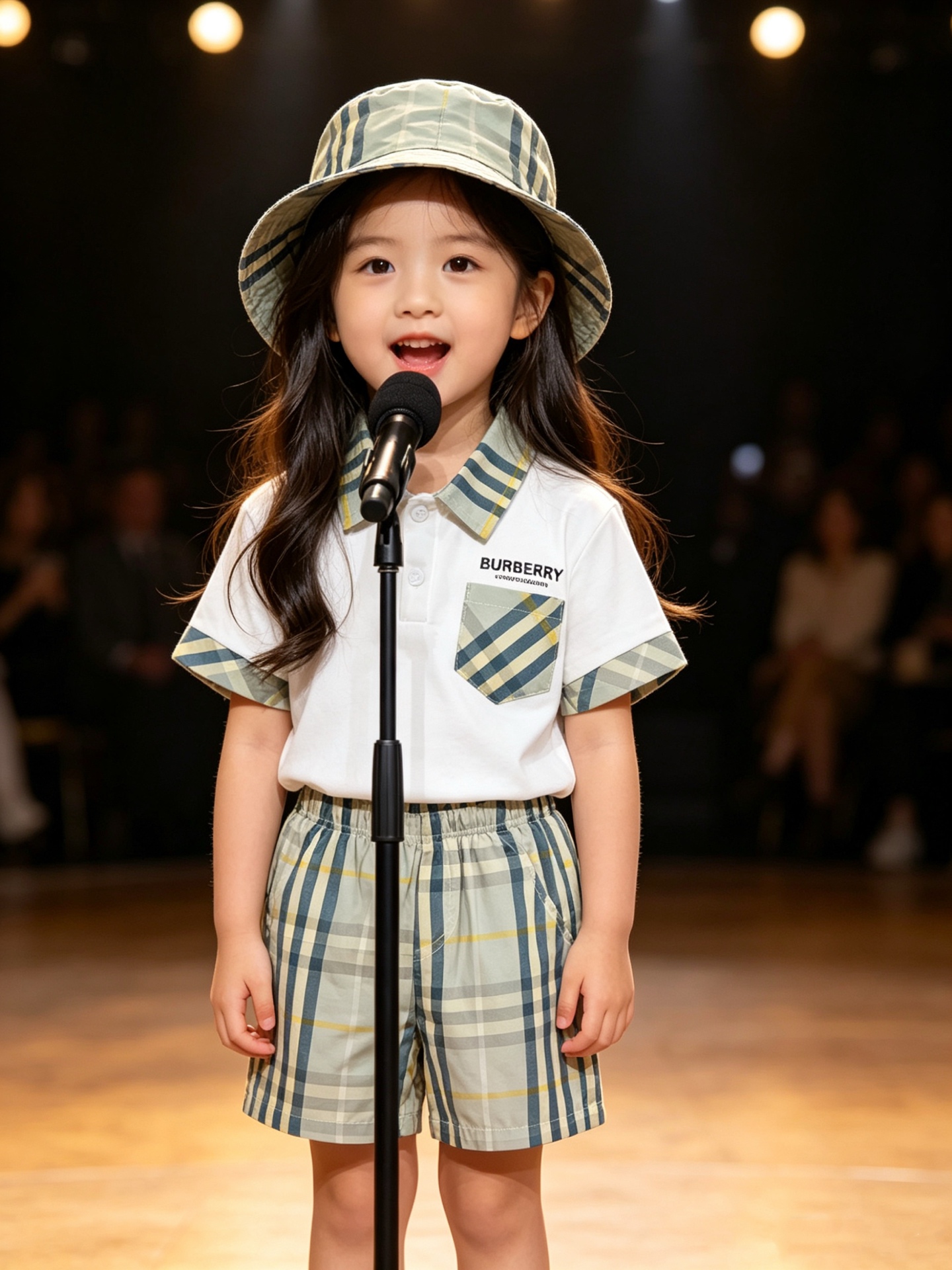 Burberry Unisex Kids Mint Vintage Check Polo Shirt & Elastic Waist Shorts Two Piece Matching Set With Bucket Hat Boys Girls Sizes 80-110 White Light Green Plaid