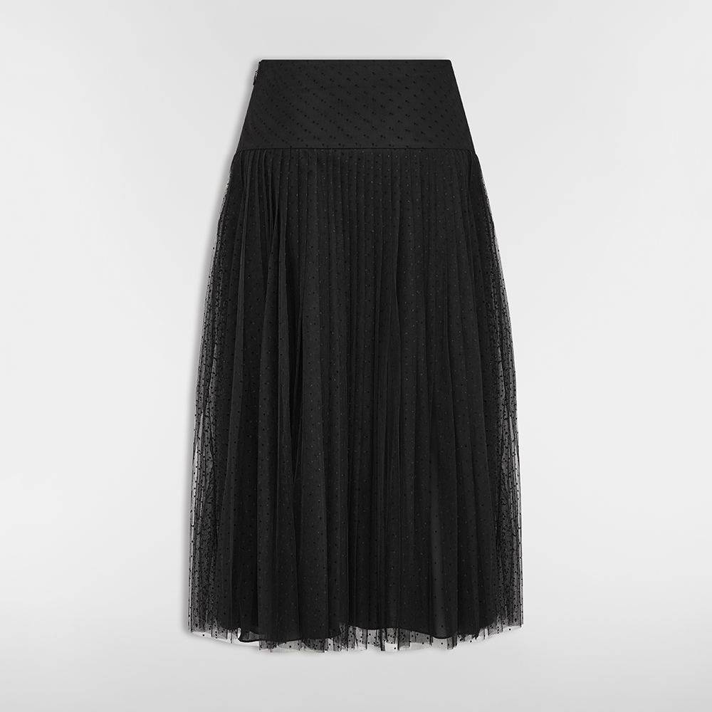 Dior black Clothing DIOR Mid-Length Pleated Skirt Black Plumetis Tulle #396255 View 2 | Nigo Office