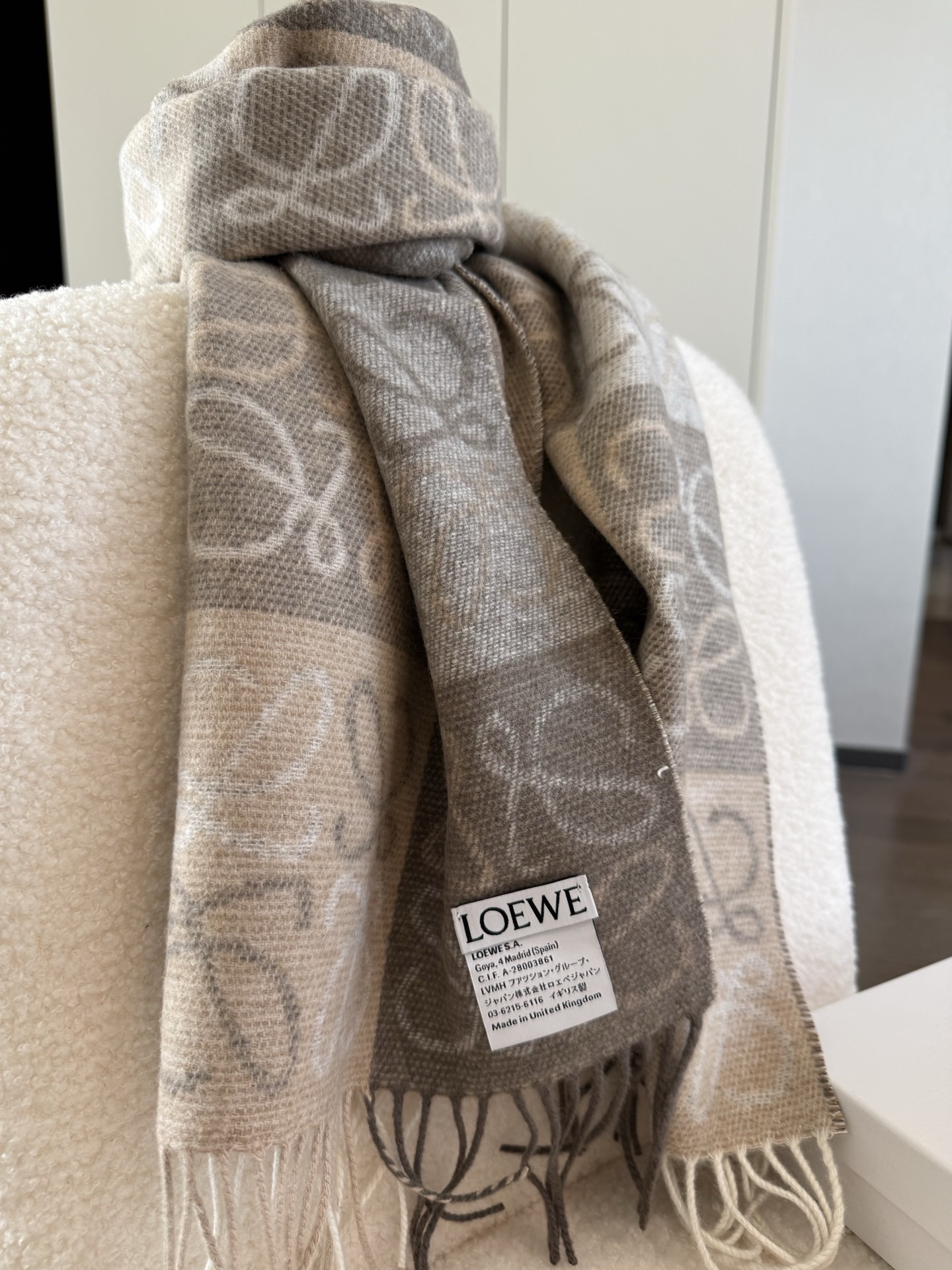 [TOP] LOEWE Wool Scarf - Grey - 711 Luxury