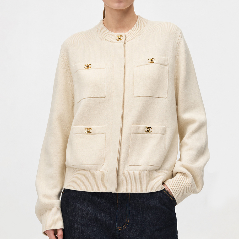 Chanel Clothing Chanel Four-pocket Knitted Crew Neck Cardigan #395250 | Nigo Office