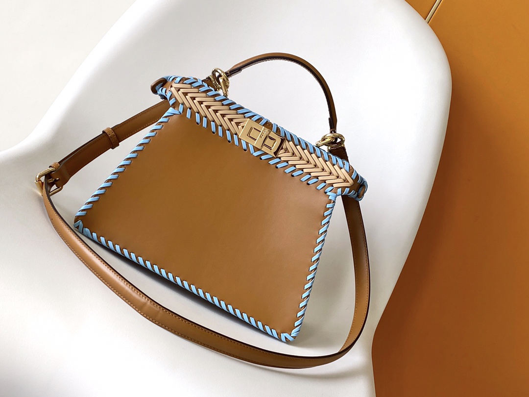 [TOP] FENDI Peekaboo ISeeU Bag 27x11x21cm - Brown and Blue - 711 Luxury