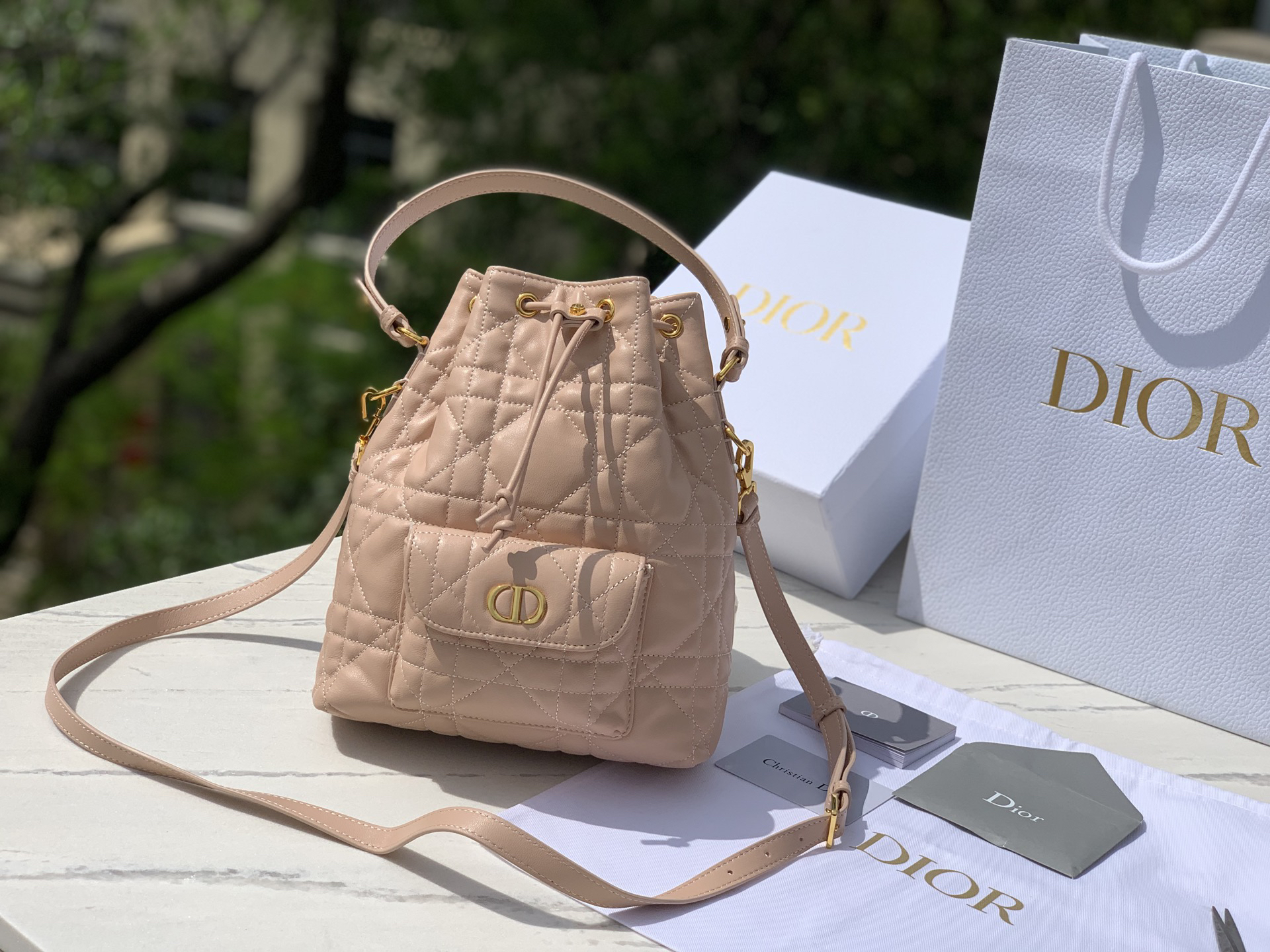 [TOP] Christian Dior Caro Bucket Bag Lambskin 20x24x9cm - Pink - 711 Luxury