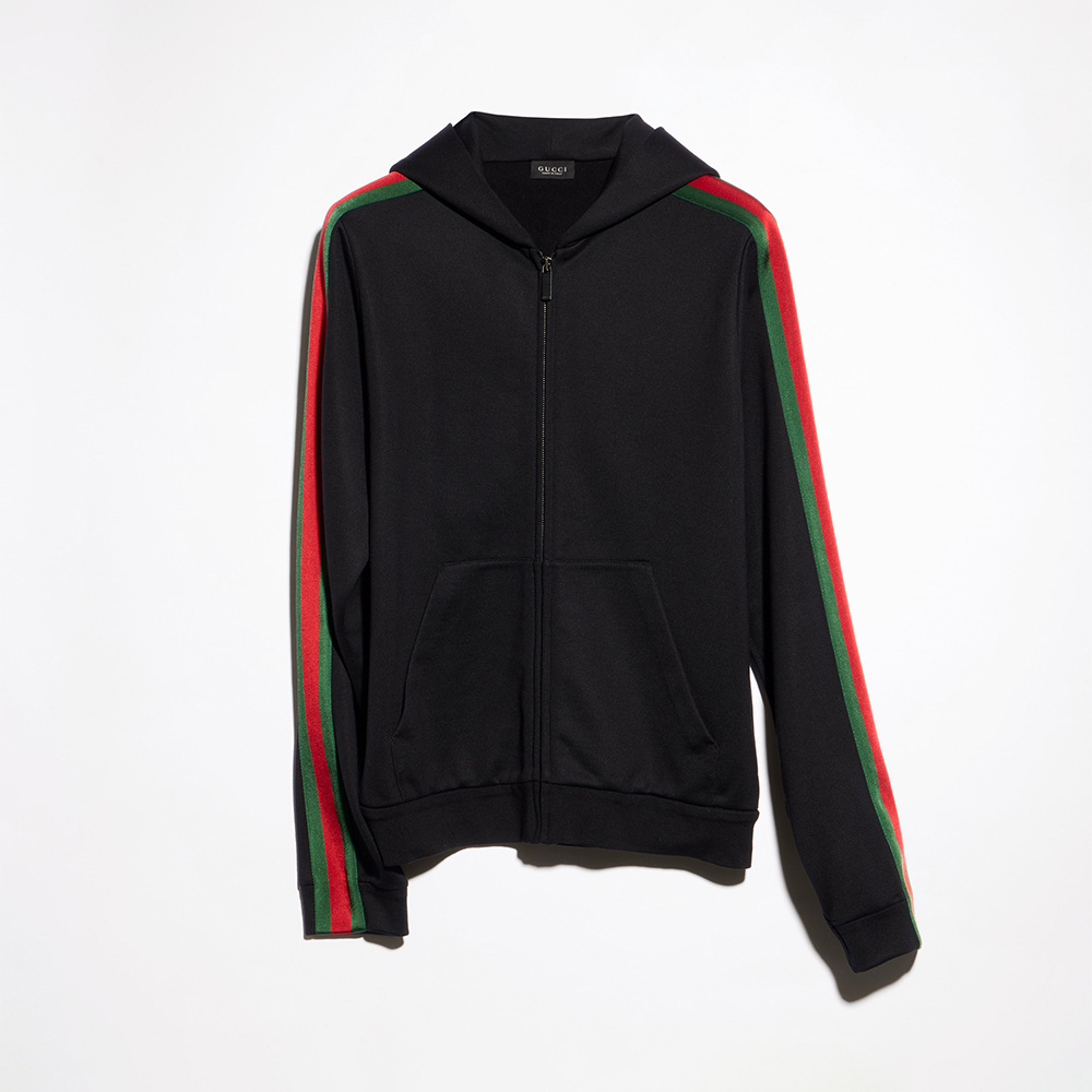 Gucci black Clothing GUCCI Silk Cotton Jersey Zip Jacket and Pants with Web in Black #393509 View 2 | Nigo Office