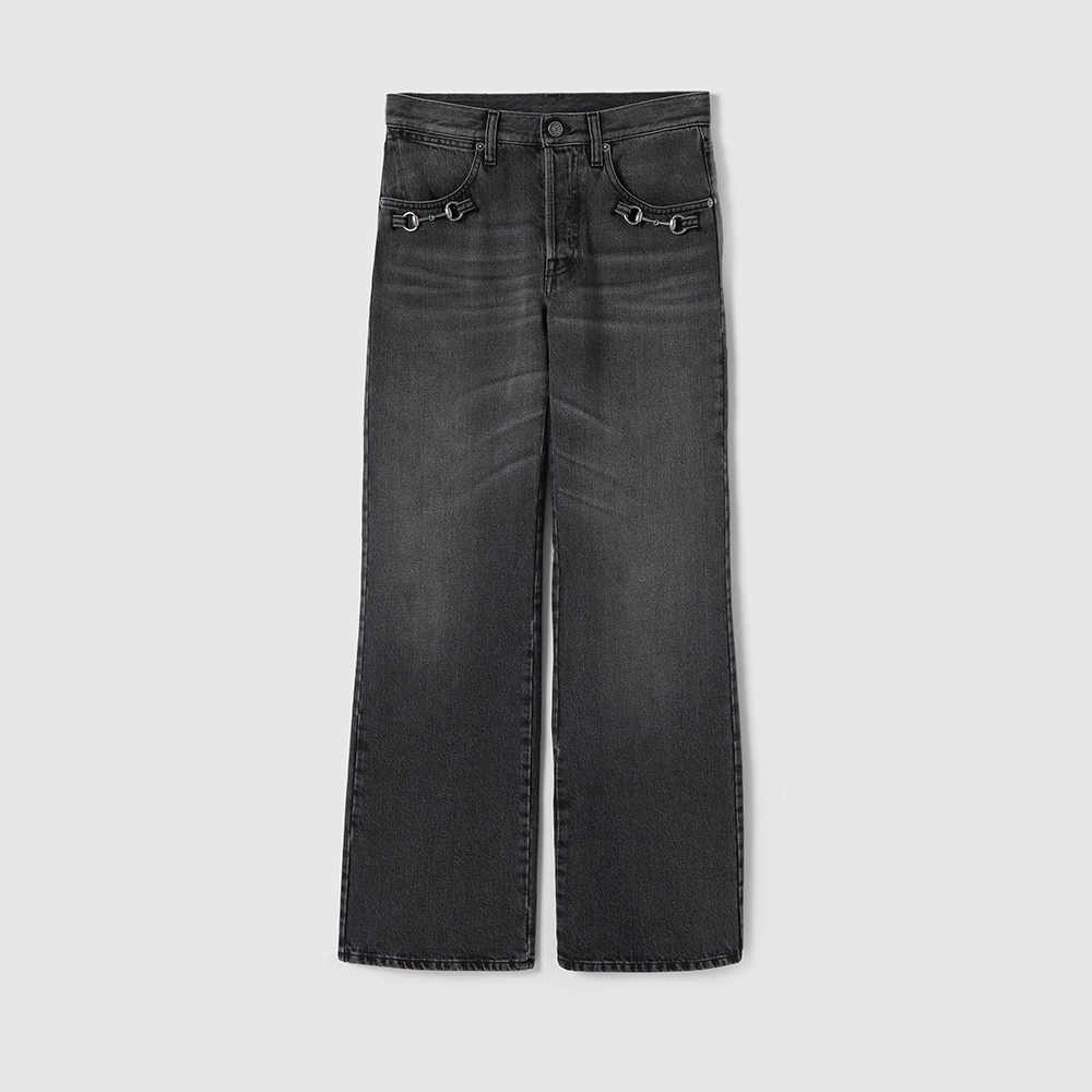 GUCCI Cotton Denim Pants With Horsebit in Blue #386913