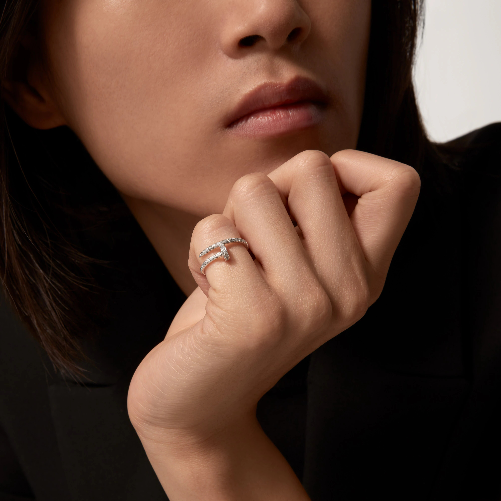 Carty Nails Solo Trace Ring, White Gold ,Moissanite,Small model