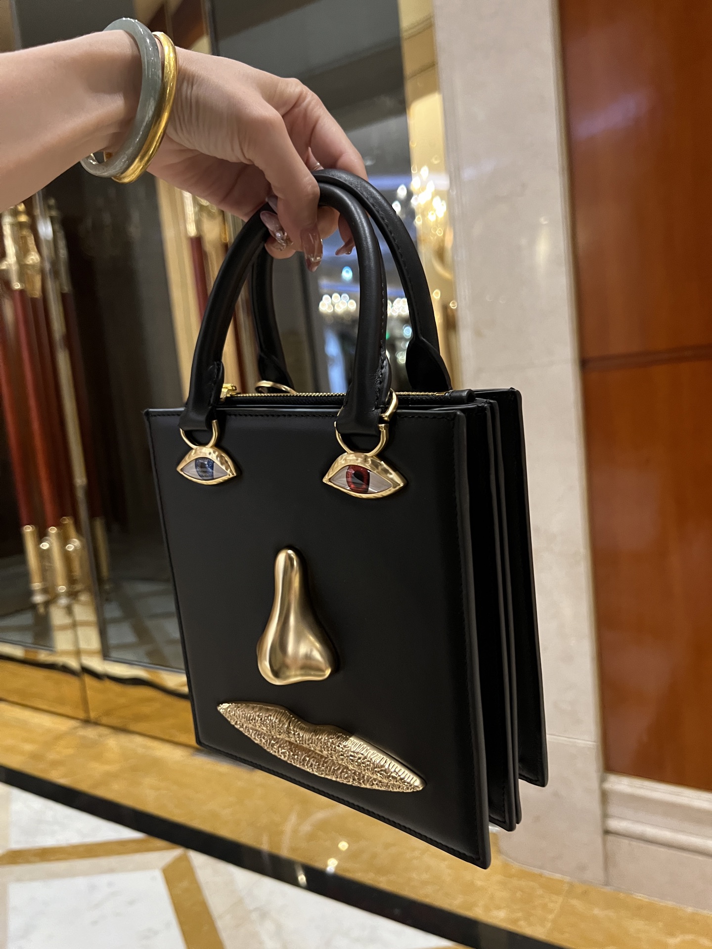 [TOP] Schiaparelli Anatomy Face Bag 20x19x9cm - Black - 711 Luxury