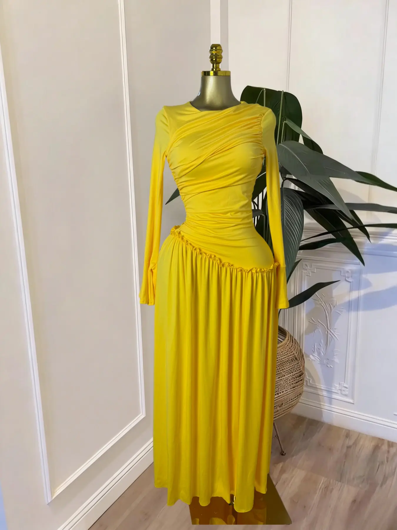 PULKRITU Elegant Chic Women's Long Sleeve O-Neck Big Swing Maxi Dress Woven, Fall & Winter Wear, Sweet Holiday Birthday Party Sexy Dress, Casual Style