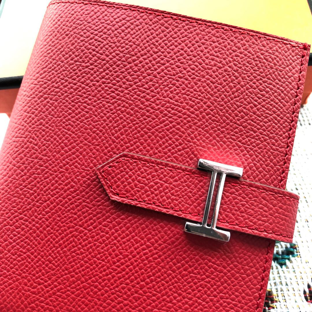 [TOP] HERMES Bearn Short Wallet Epsom 12cmx10cm - Red